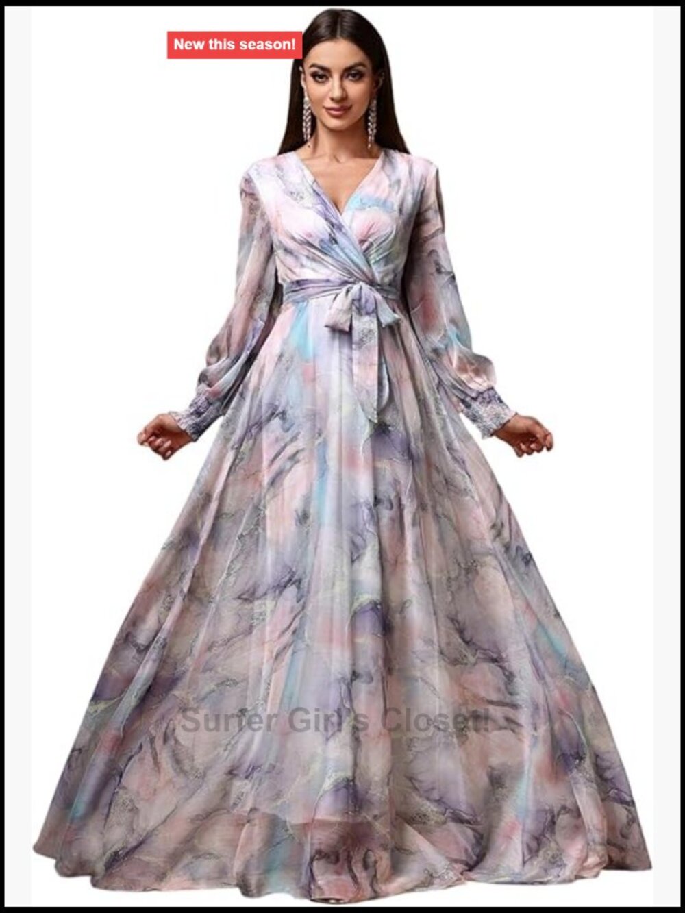 Floral Boho Maxi Dress with Ruffle Sleeves & Tie Back, Summer Formal